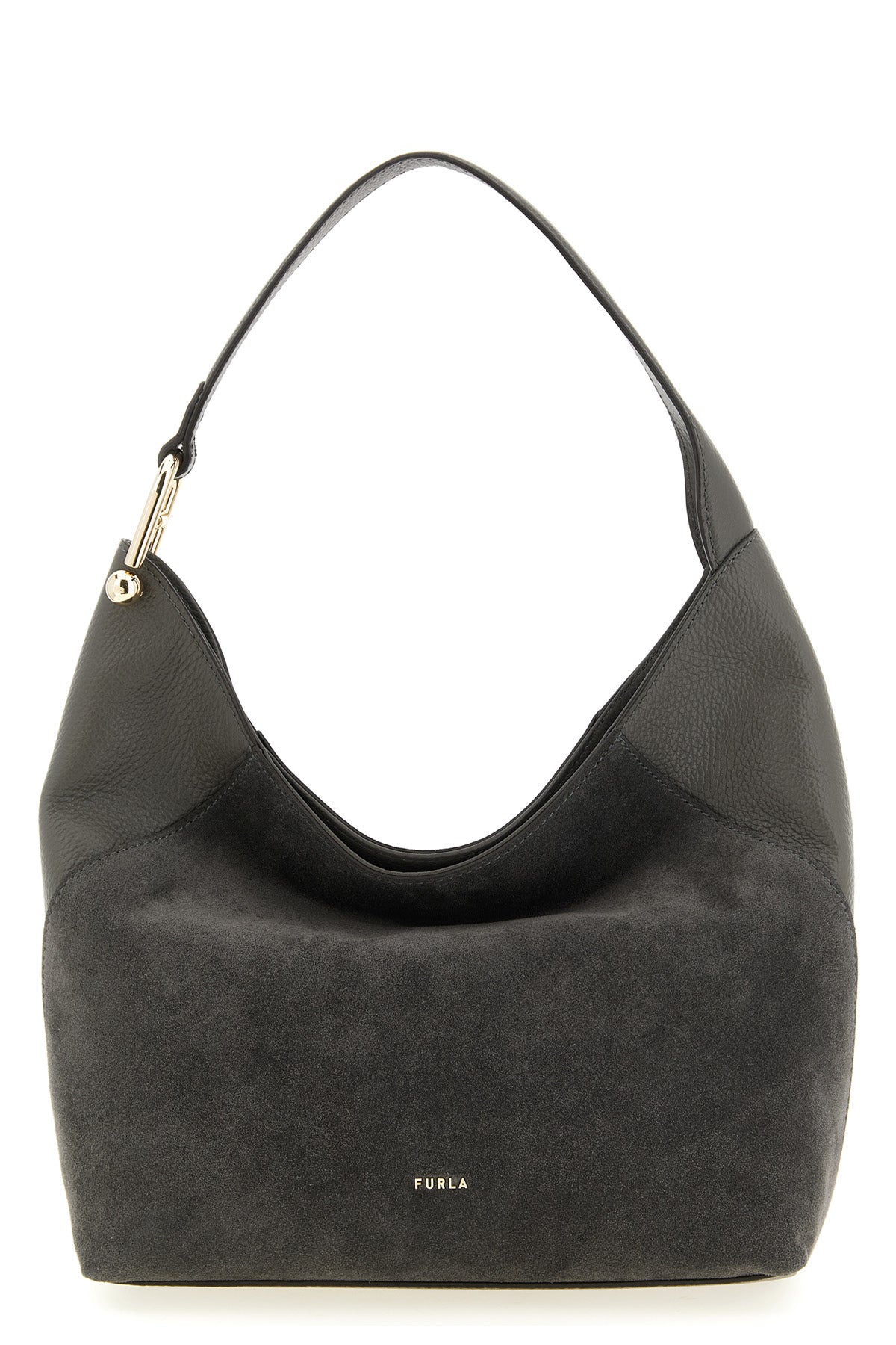 furla lara medium shoulder bag in suede and smooth tone-on-tone calf leather
