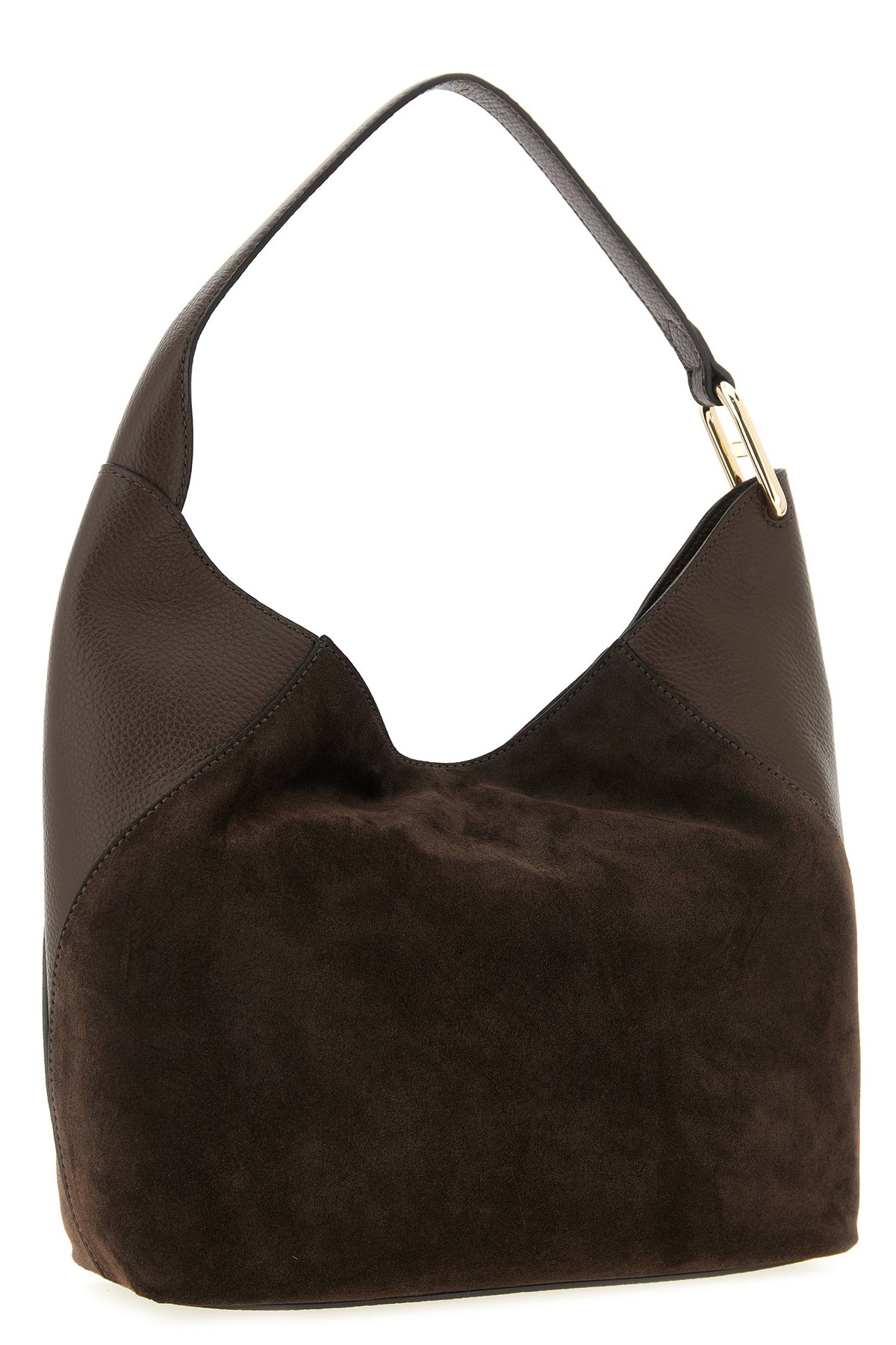 furla lara medium shoulder bag in suede and smooth tone-on-tone calf leather