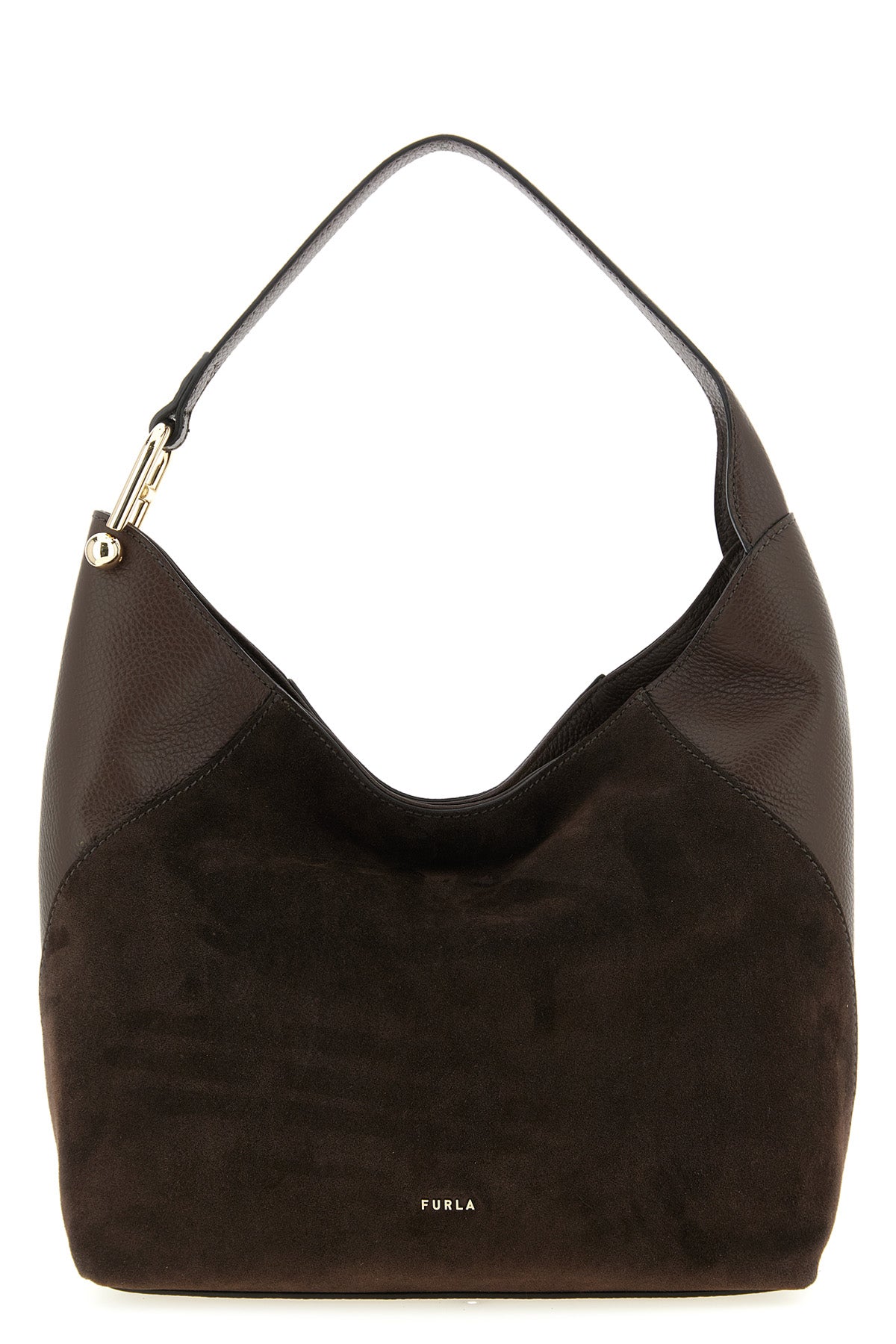 furla lara medium shoulder bag in suede and smooth tone-on-tone calf leather