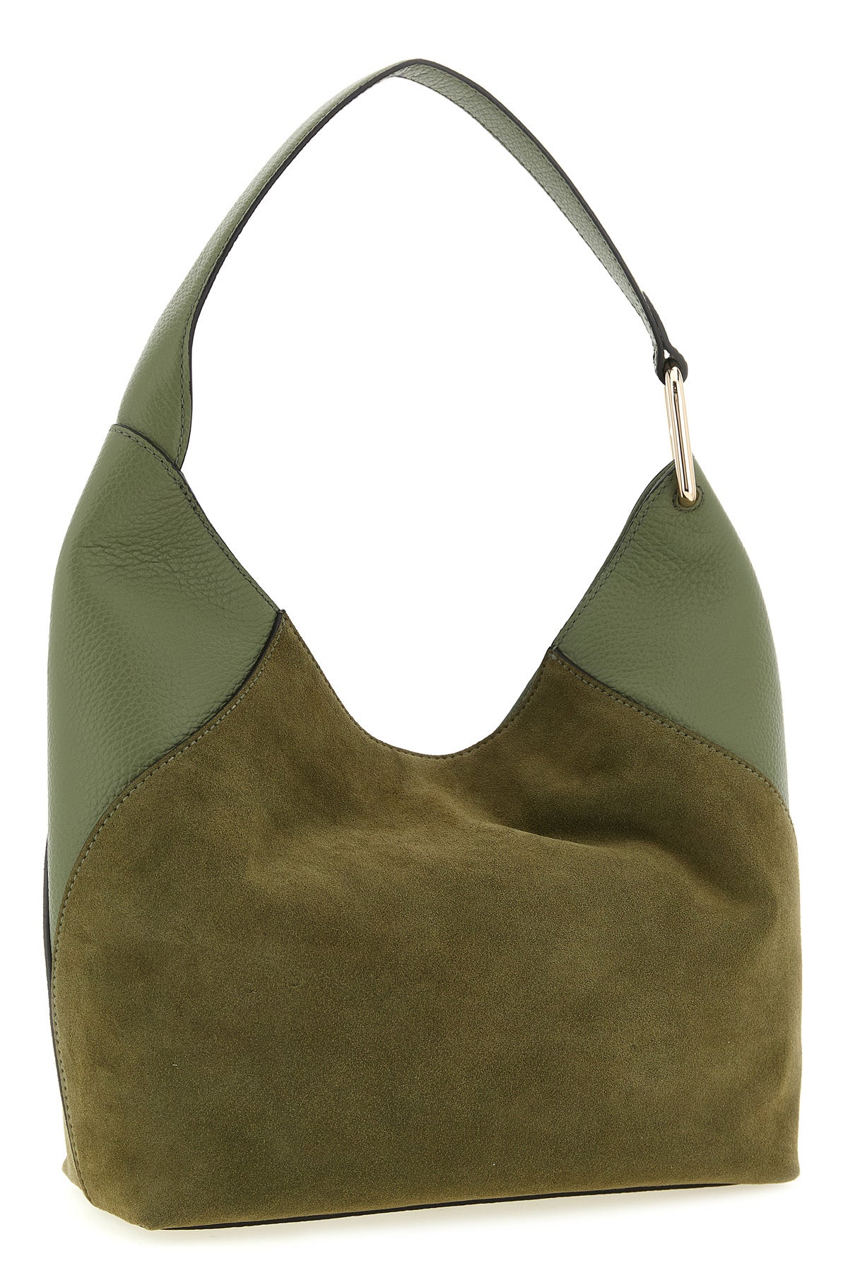 furla lara medium shoulder bag in suede and smooth tone-on-tone calf leather