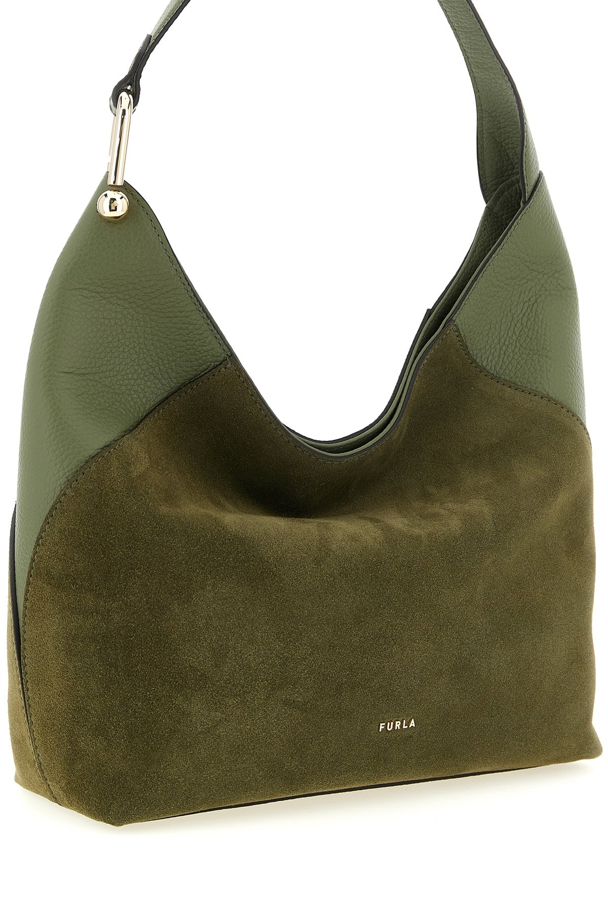 furla lara medium shoulder bag in suede and smooth tone-on-tone calf leather