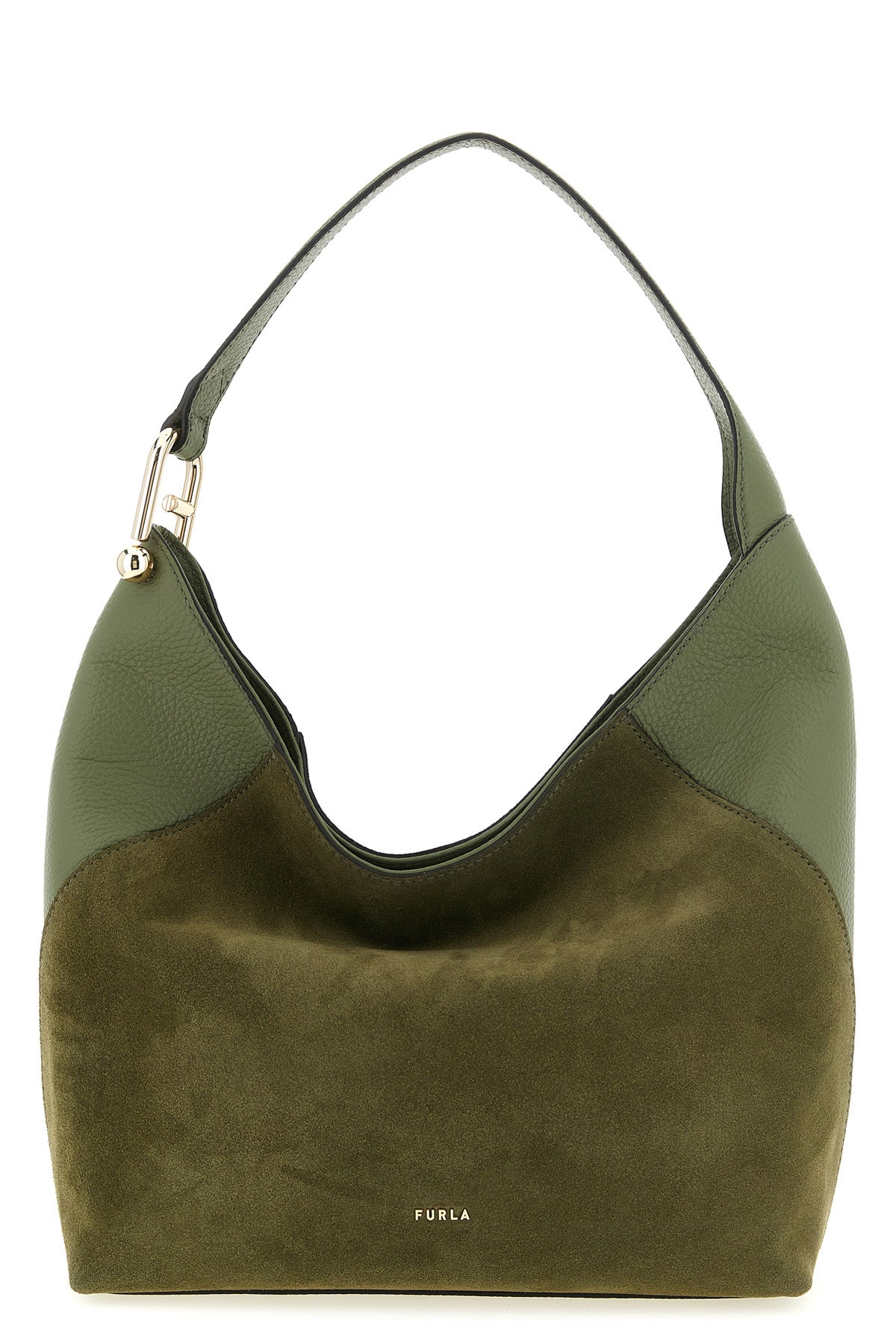 furla lara medium shoulder bag in suede and smooth tone-on-tone calf leather