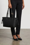 the furla ava m black hammered calf leather tote bag features a structured and