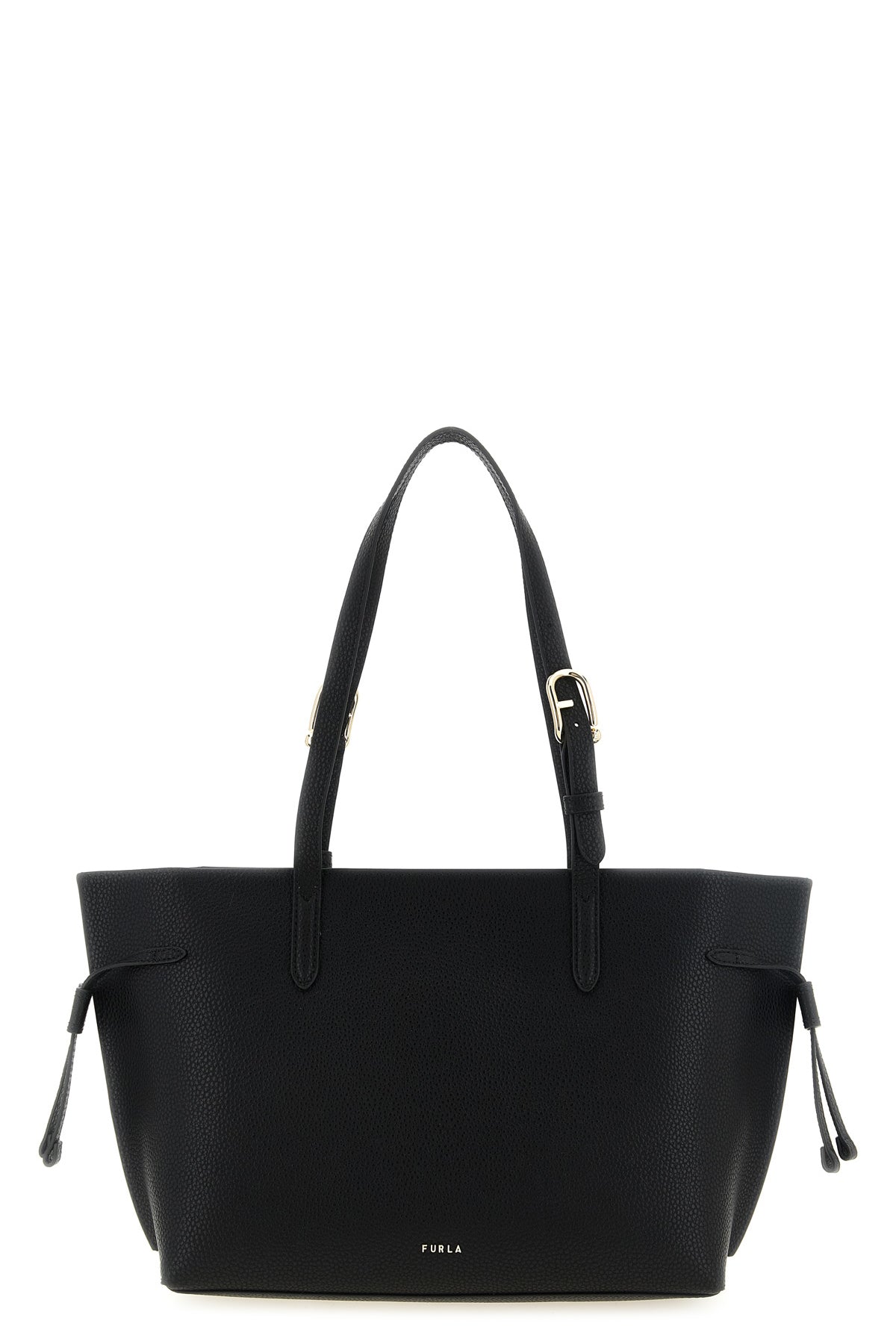 the furla ava m black hammered calf leather tote bag features a structured and