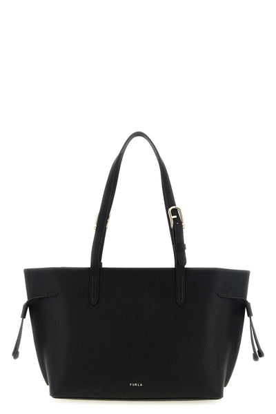 the furla ava m black hammered calf leather tote bag features a structured and