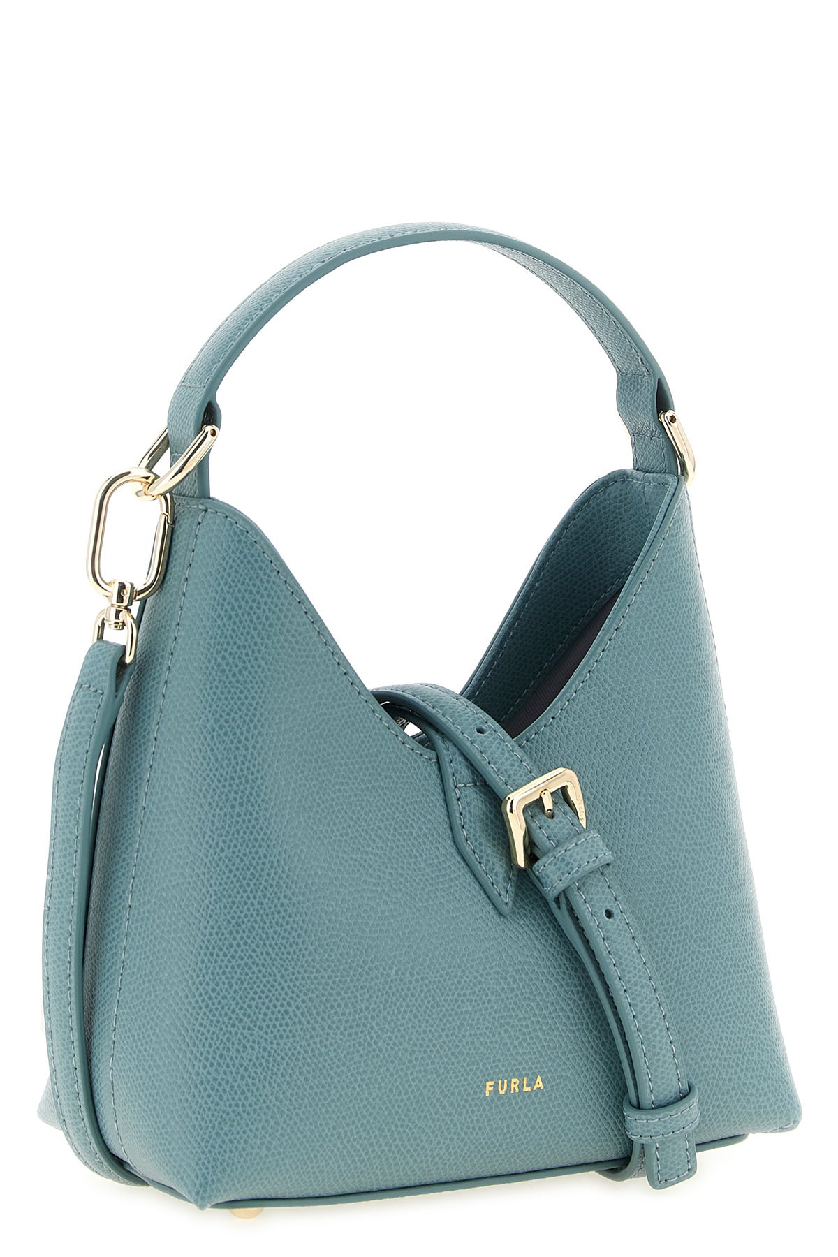 the furla iride mini handbag in fine ares calf leather stands out for its trap