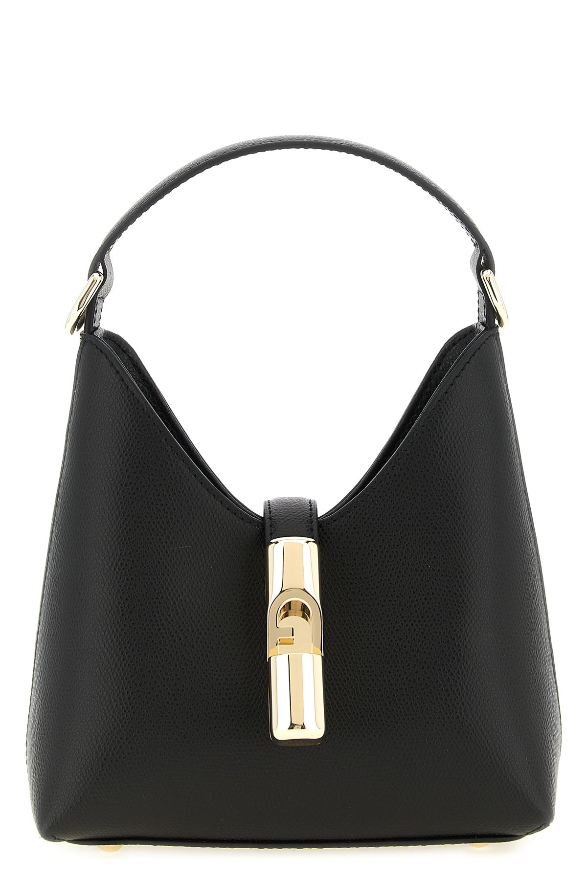 the furla iride mini handbag is made of textured black calf leather