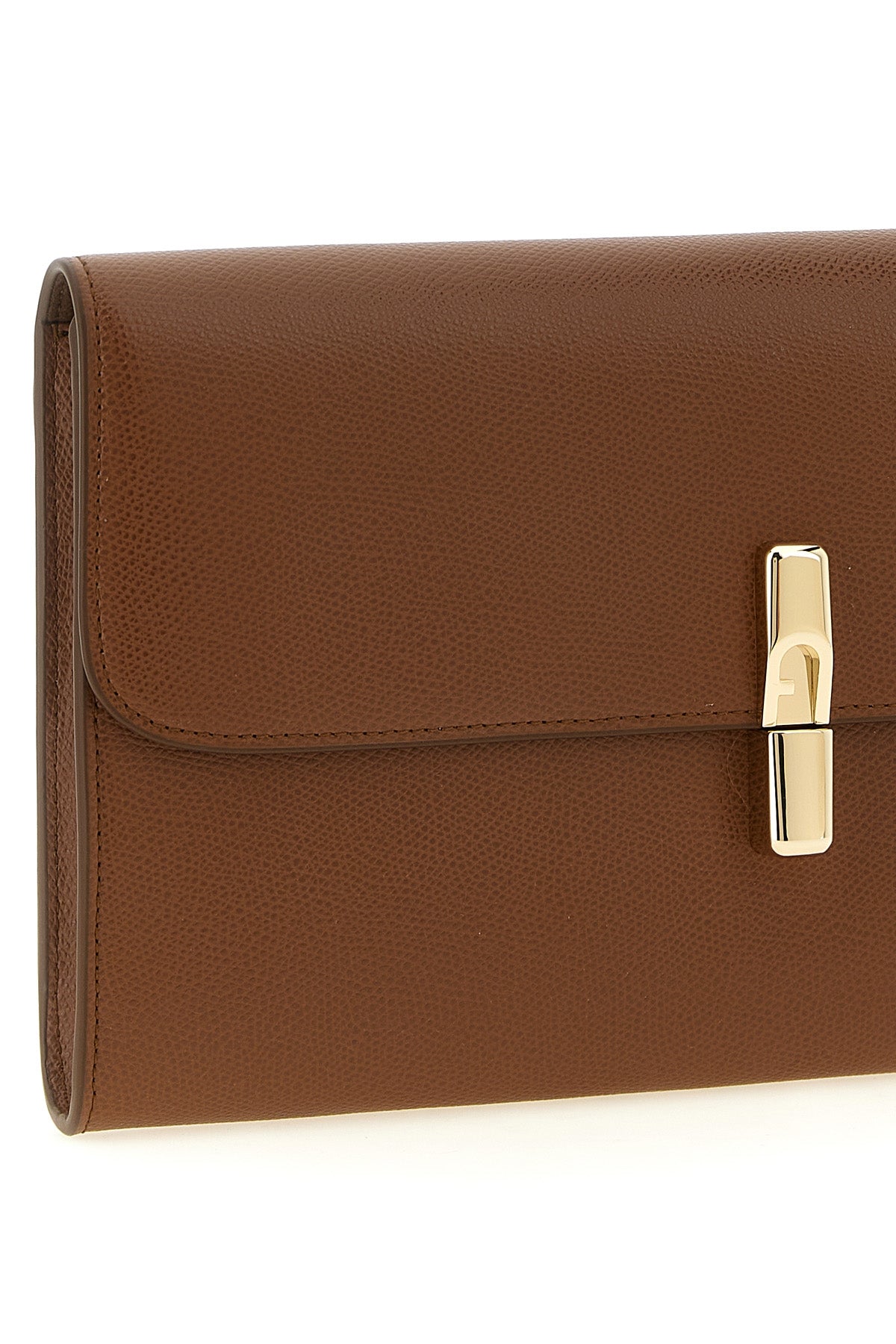 the furla iride clutch in fine brown printed calf leather features a rectangul