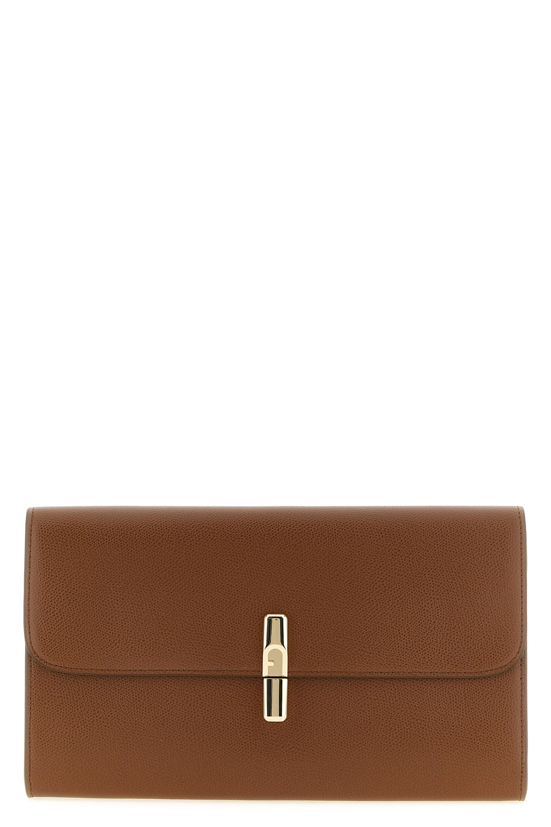 FURLA OS the furla iride clutch in fine brown printed calf leather features a rectangul