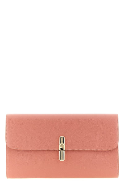 the furla iride clutch defines a minimalist aesthetic through a flat and structu