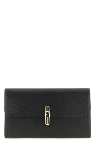 the furla iride clutch in fine printed calf leather defines an essential and g