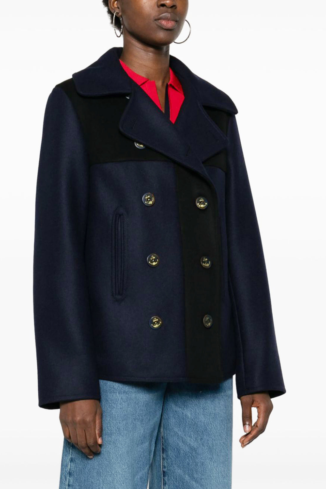 FORTELA 42 frida double-breasted coat in two-tone black and blue wool blend