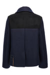 frida double-breasted coat in two-tone black and blue wool blend