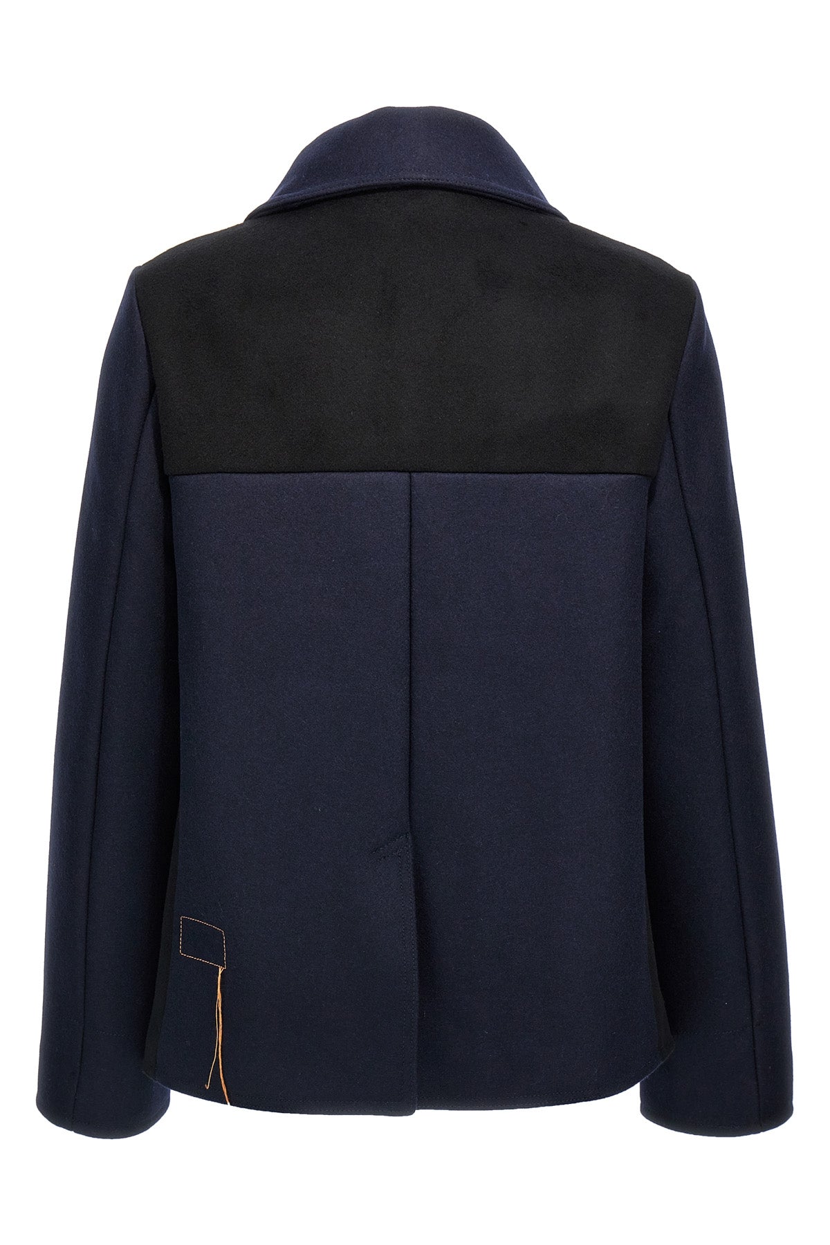 frida double-breasted coat in two-tone black and blue wool blend