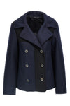 frida double-breasted coat in two-tone black and blue wool blend
