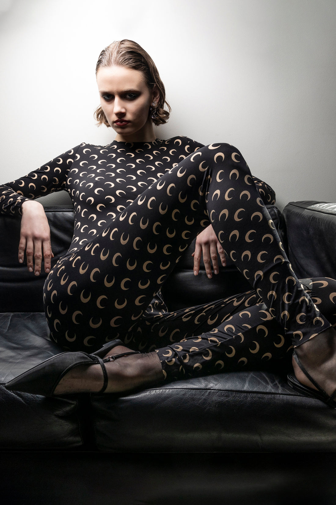 MARINE SERRE L moon printed stretch fabric catsuit