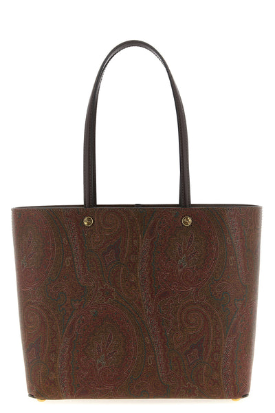 medium etro essential shopping bag in matt-grain coated paisley jacquard cotto