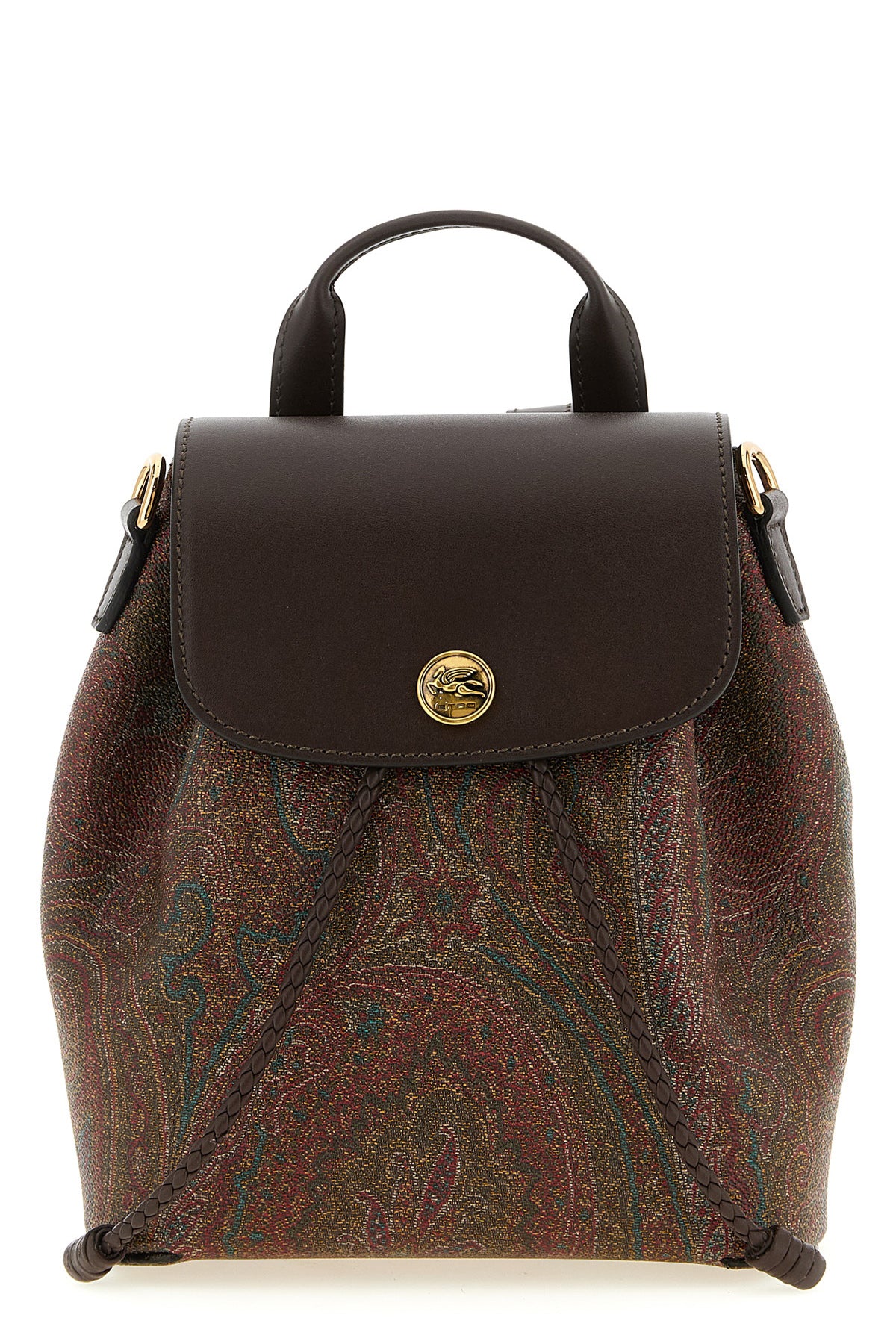 small etro essential backpack in arnica paisley jacquard canvas and leather