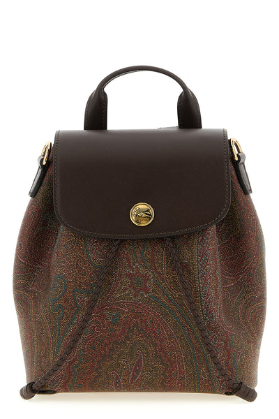 small etro essential backpack in arnica paisley jacquard canvas and leather