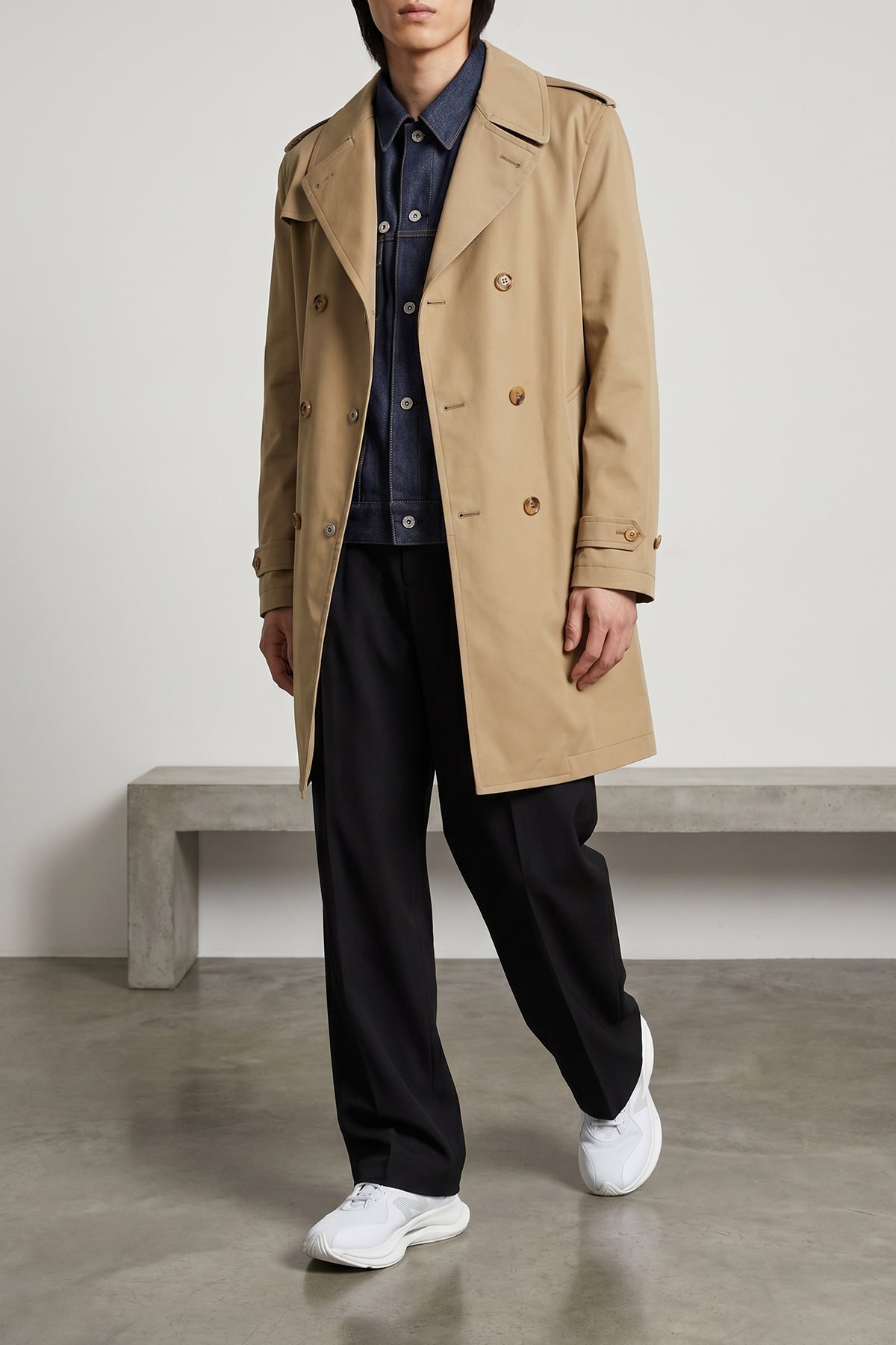 double-breasted cotton gabardine trench coat