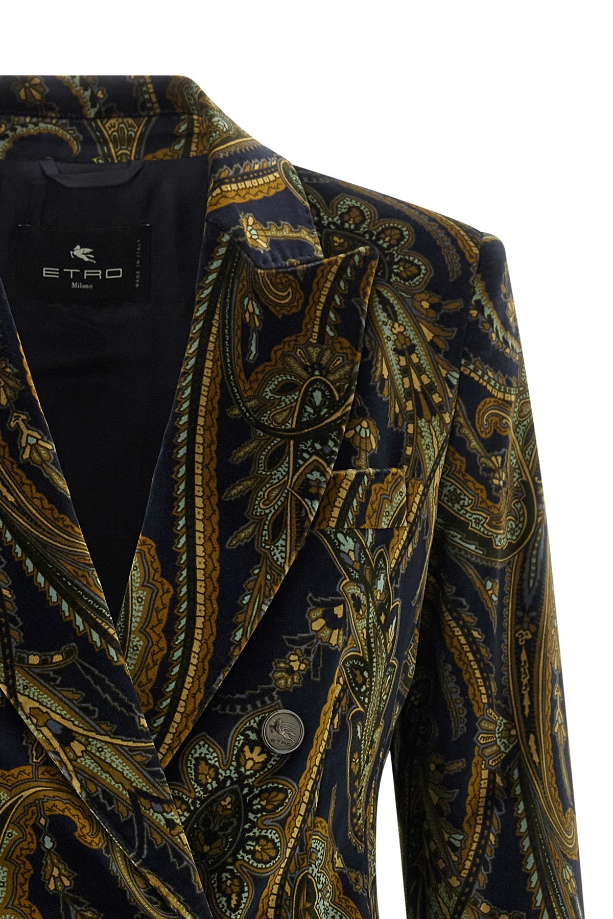 the etro blazer in soft stretch cotton velvet worked in a shuttle defines the co