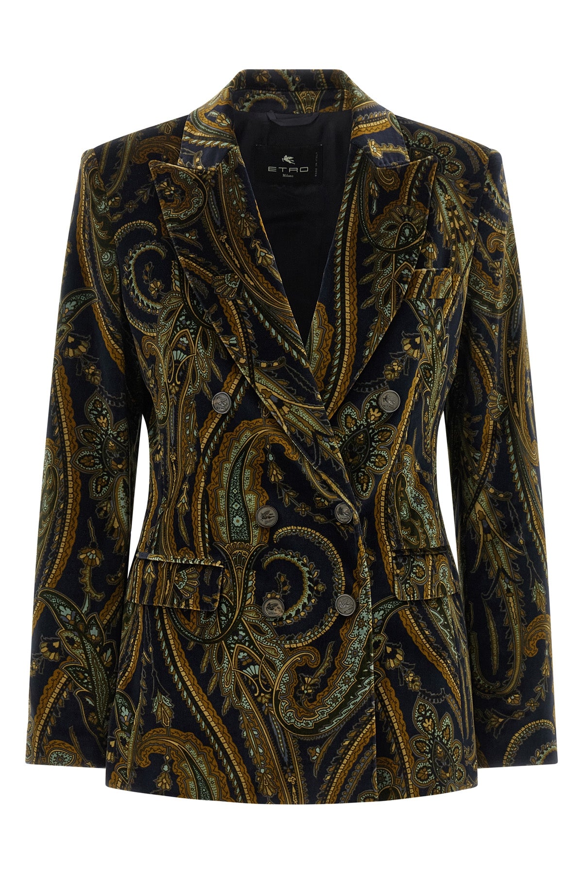 the etro blazer in soft stretch cotton velvet worked in a shuttle defines the co