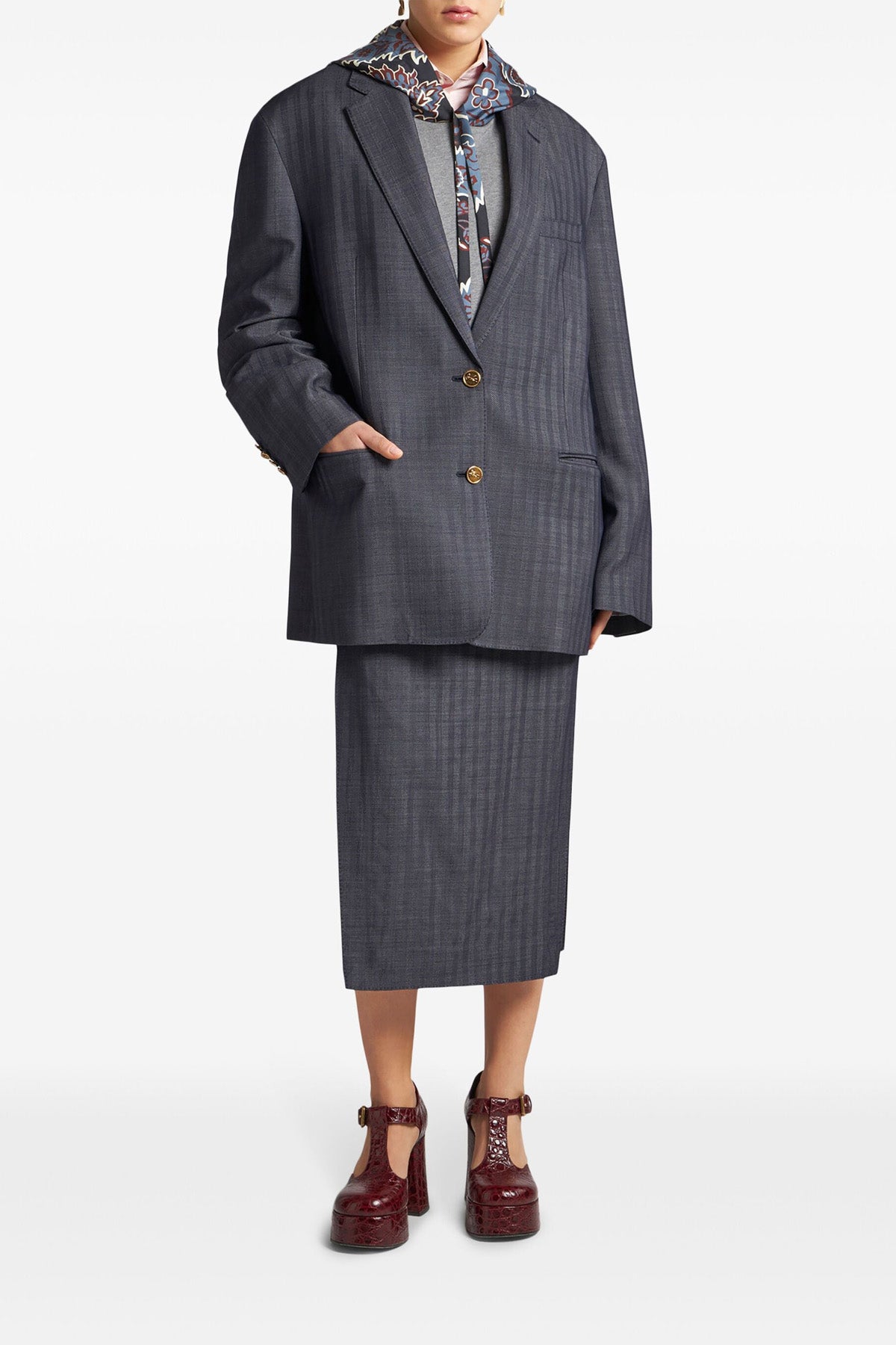 striped single-breasted blazer in wool blend