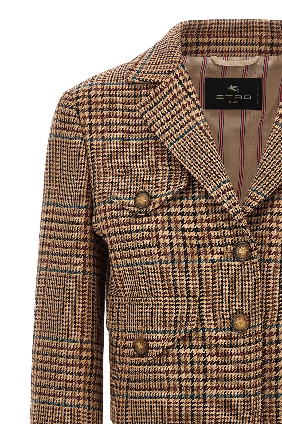 the cropped etro blazer redefines traditional tailoring through a shortened and