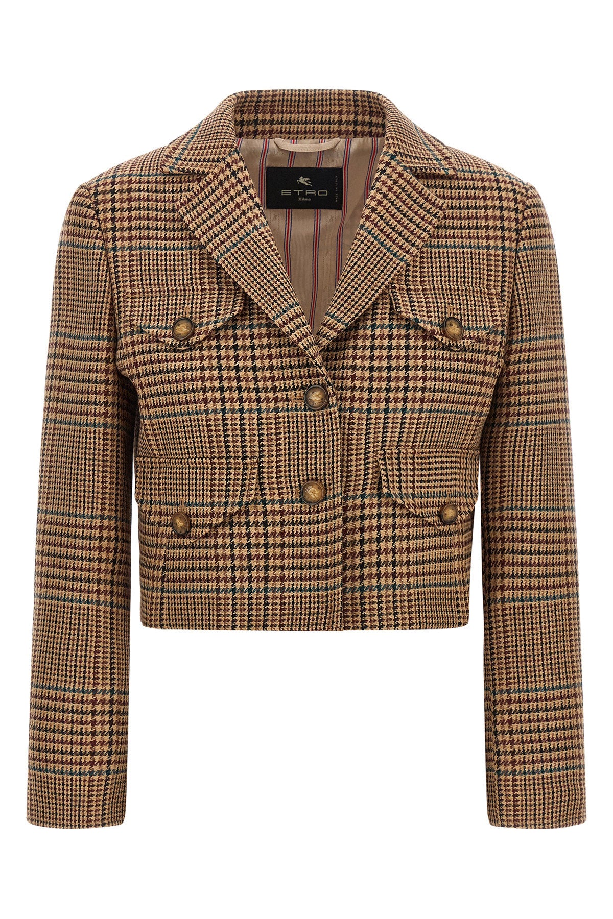 the cropped etro blazer redefines traditional tailoring through a shortened and