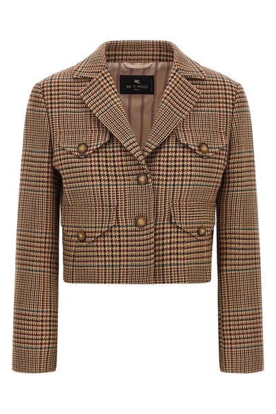 the cropped etro blazer redefines traditional tailoring through a shortened and