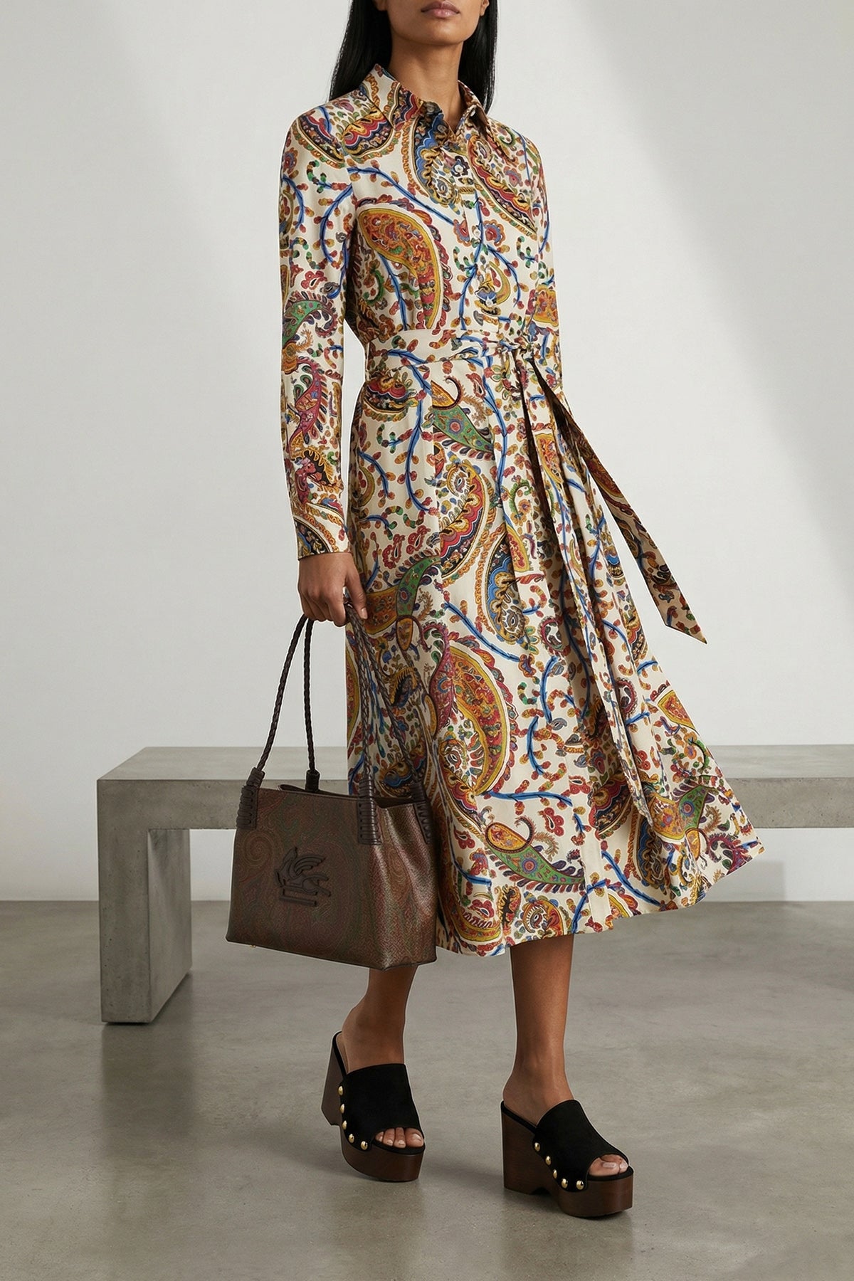 paisley foliage print cotton midi dress