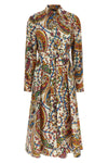 paisley foliage print cotton midi dress