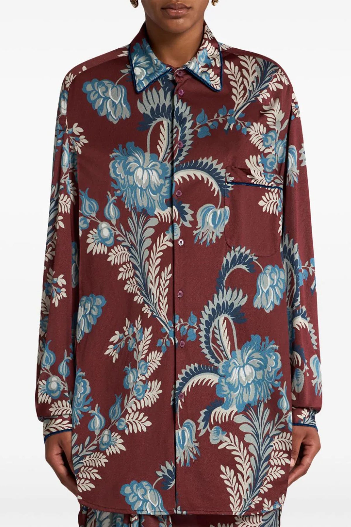 floral foliage print crepe jersey shirt