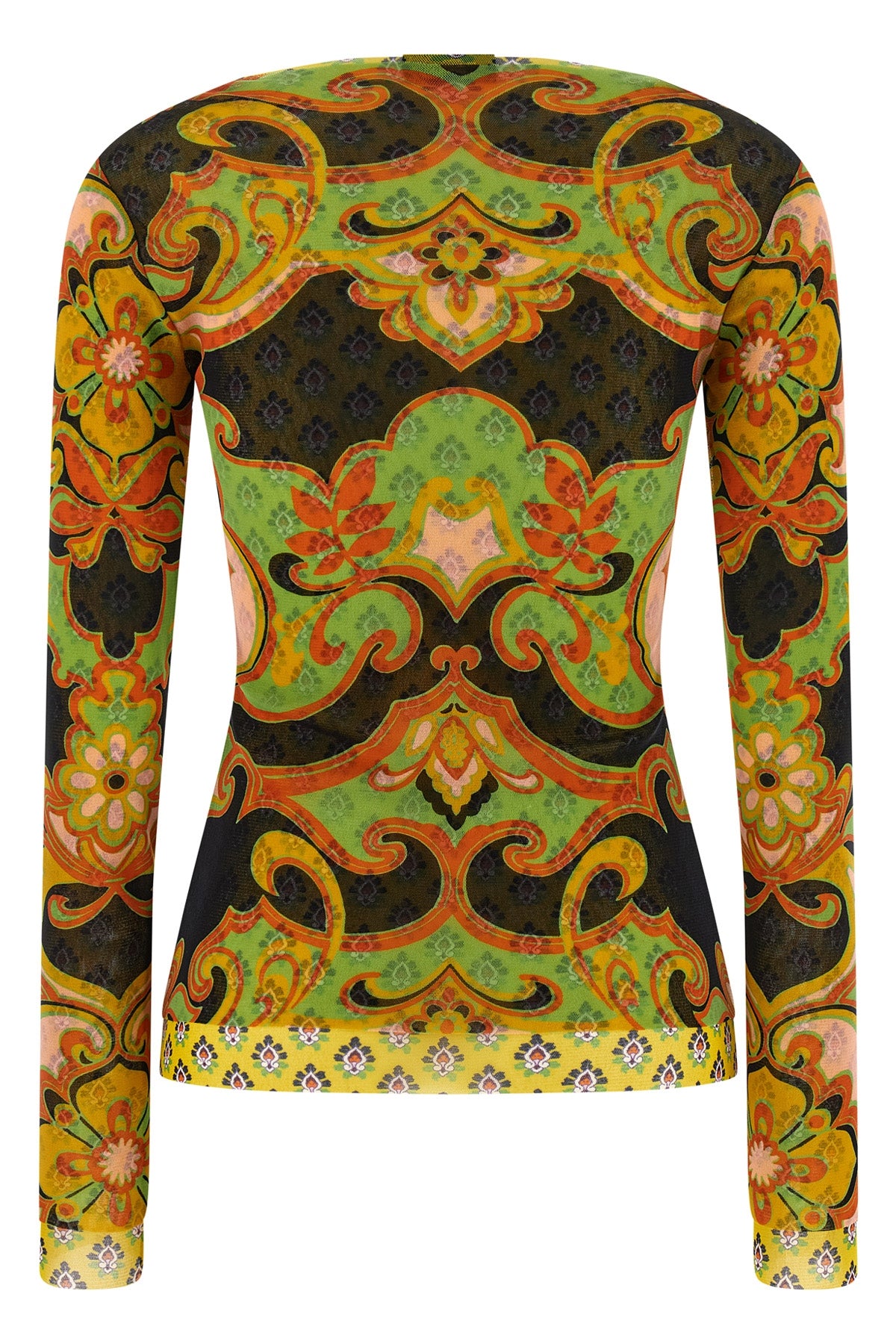 patterned stretch mesh fabric sweater