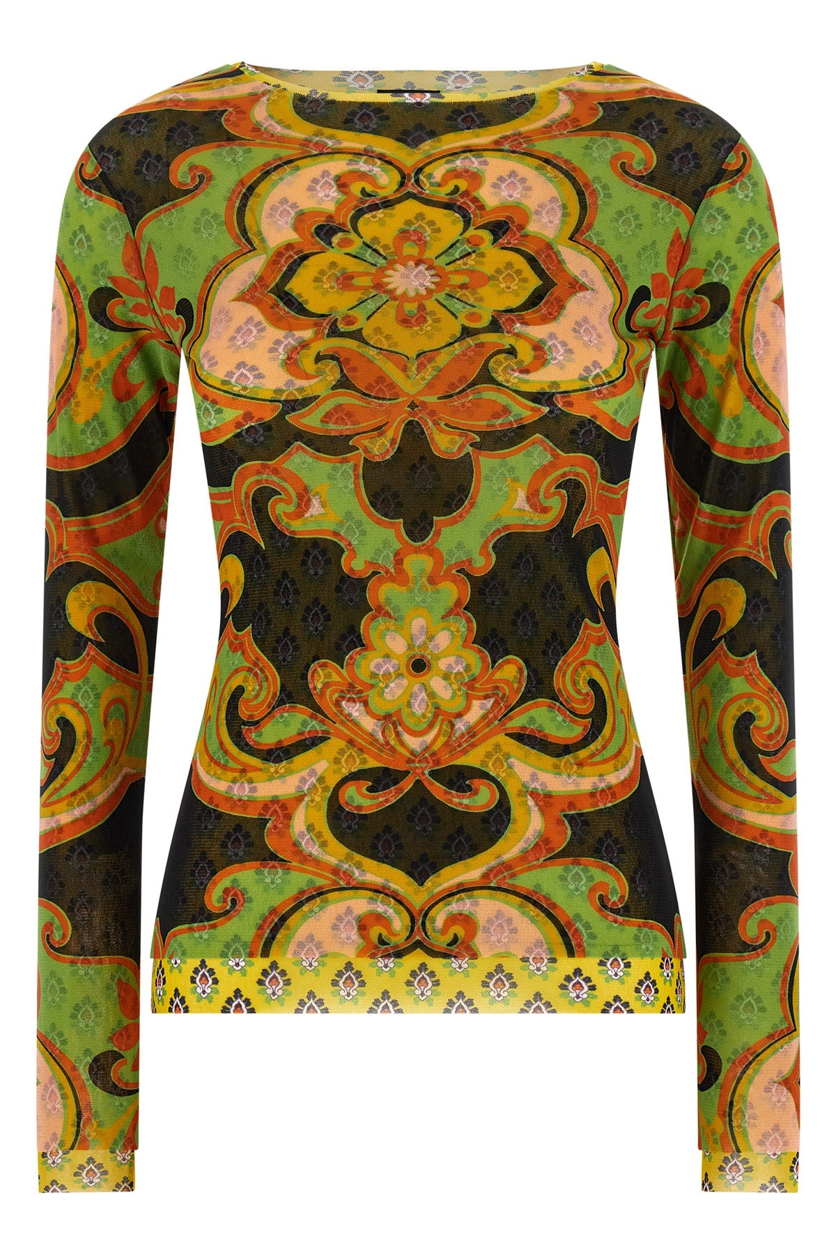 patterned stretch mesh fabric sweater