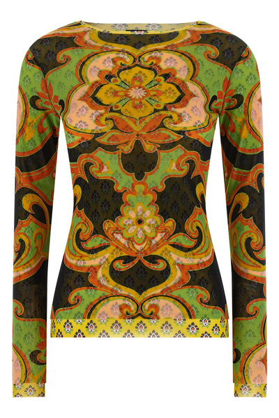 patterned stretch mesh fabric sweater