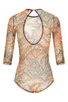 paisley foliage and floral print tulle bodysuit