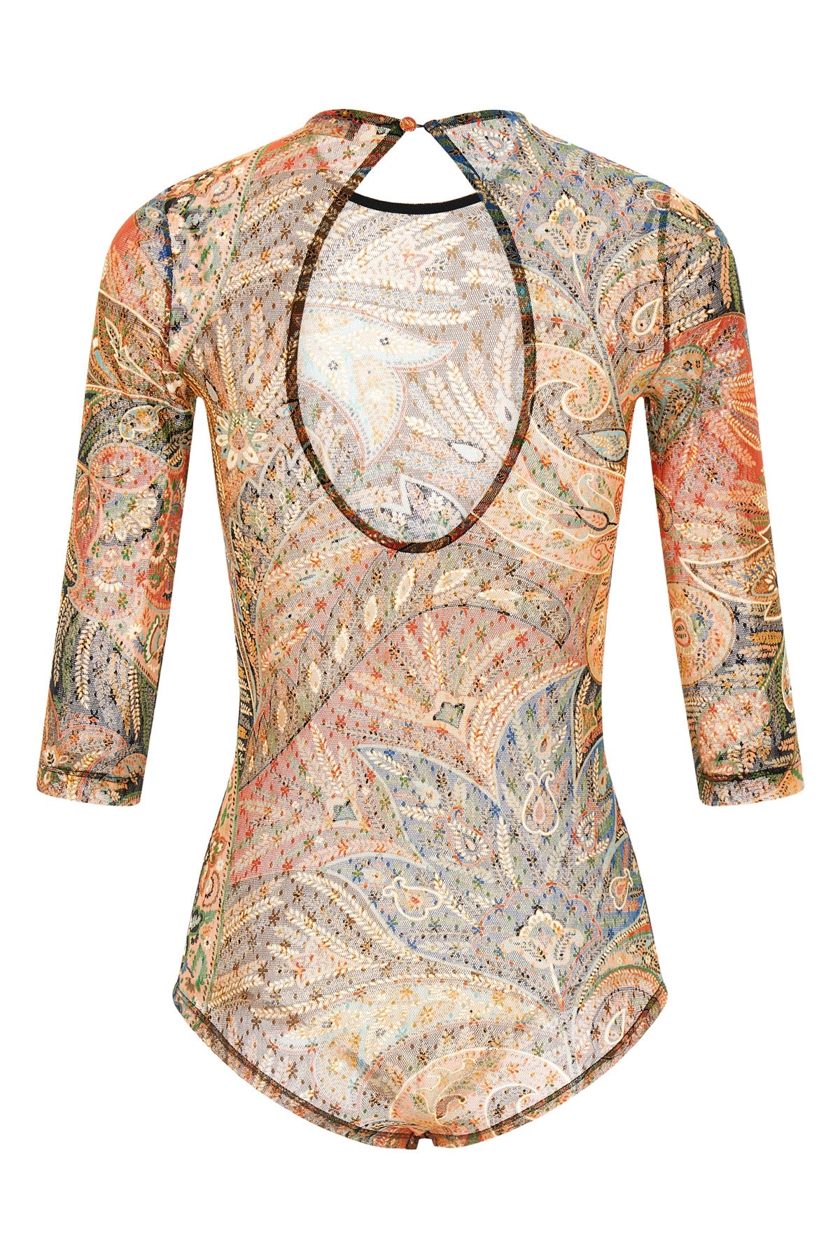 paisley foliage and floral print tulle bodysuit