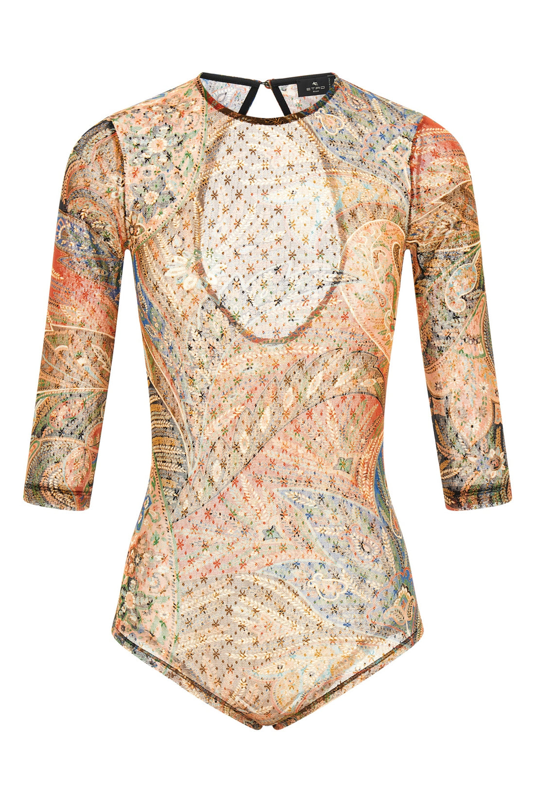 ETRO 38 paisley foliage and floral print tulle bodysuit