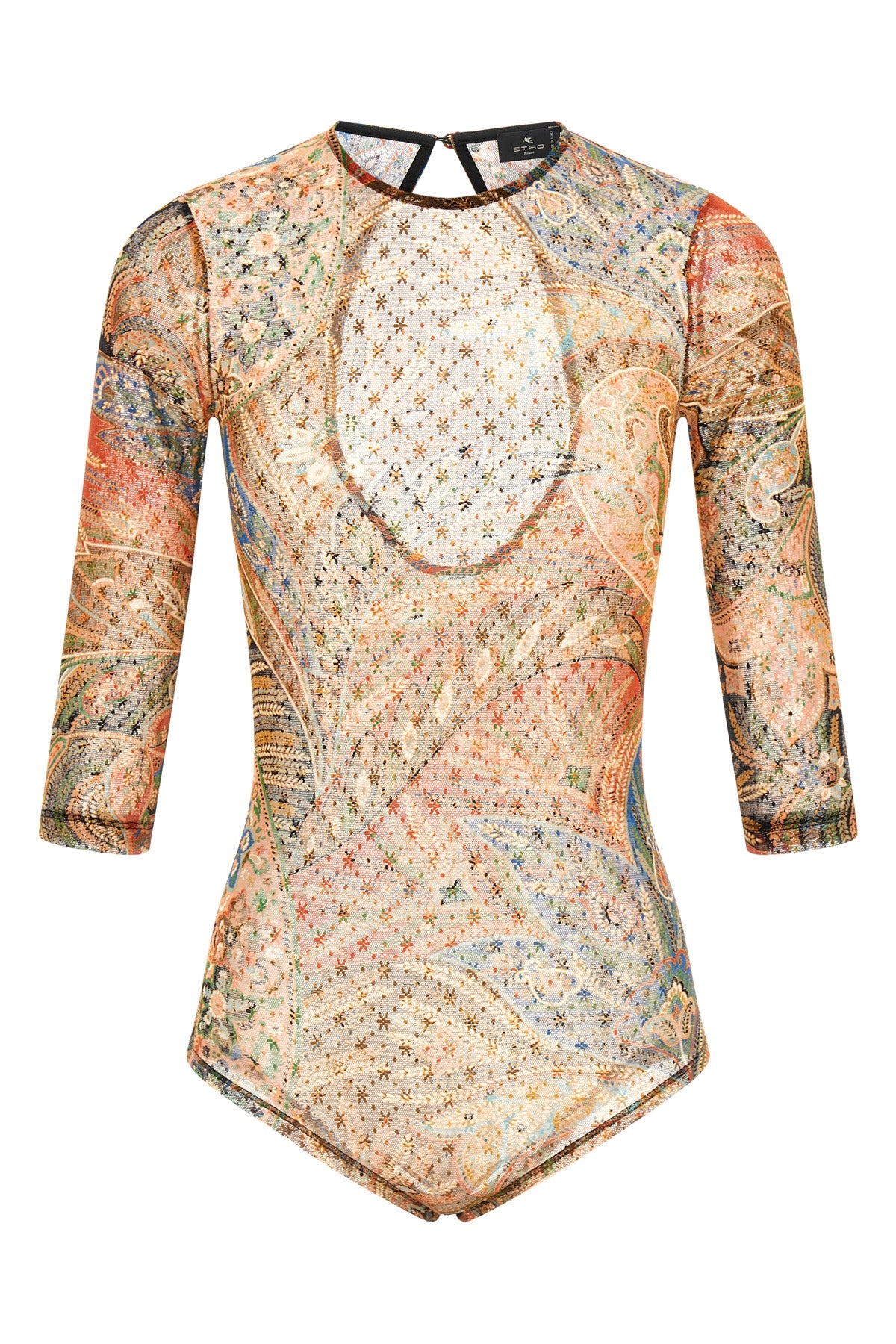 paisley foliage and floral print tulle bodysuit