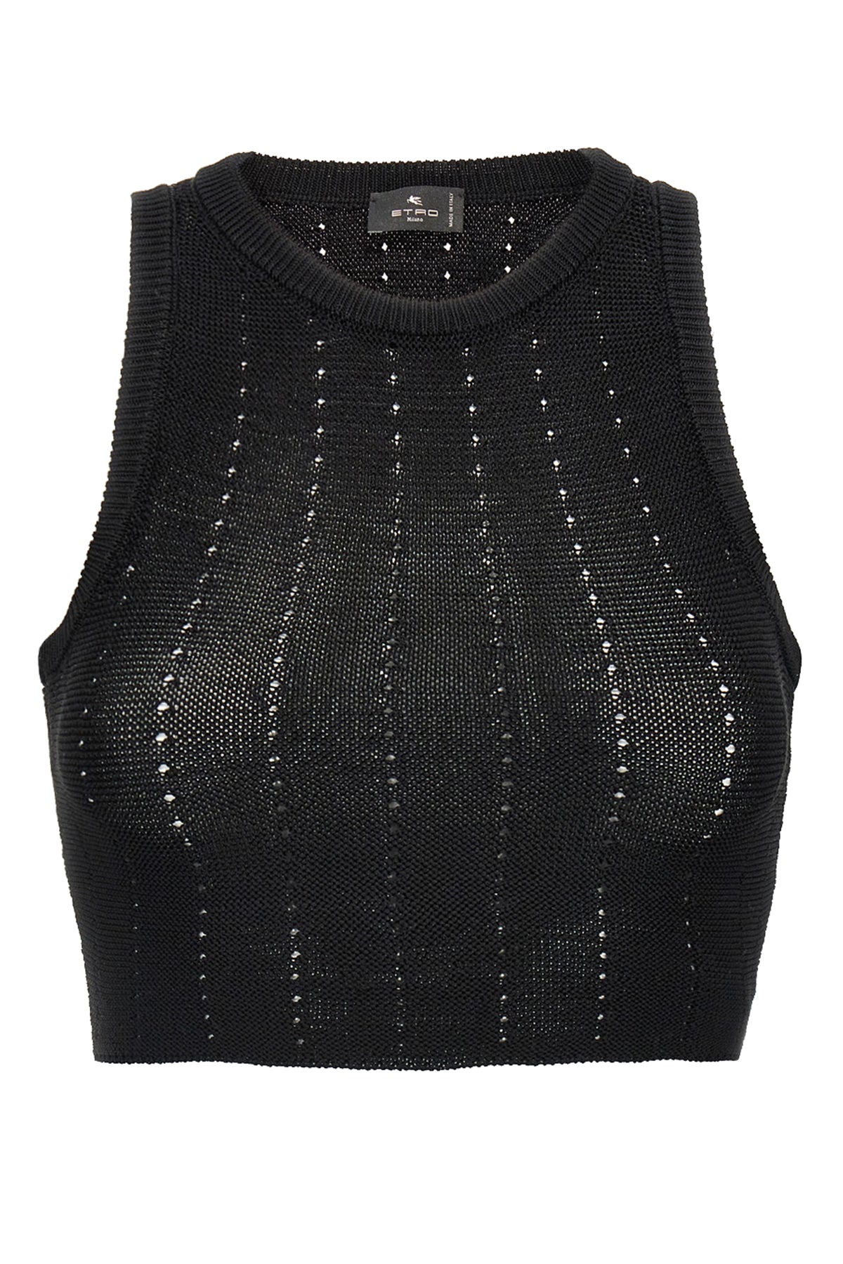 top in cotton blend knit and viscose punched vertical pattern