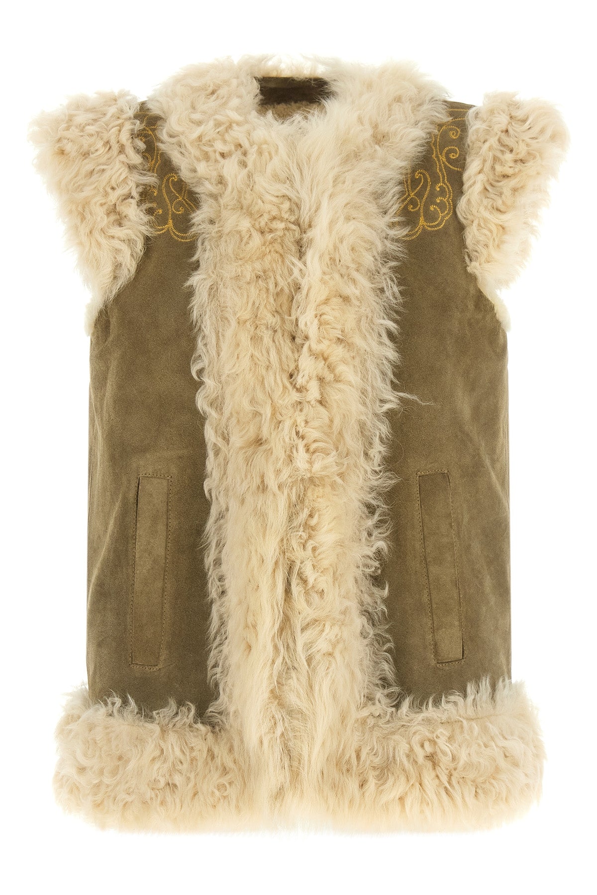 the etro vest in fine shearling stands out for its sartorial construction that e