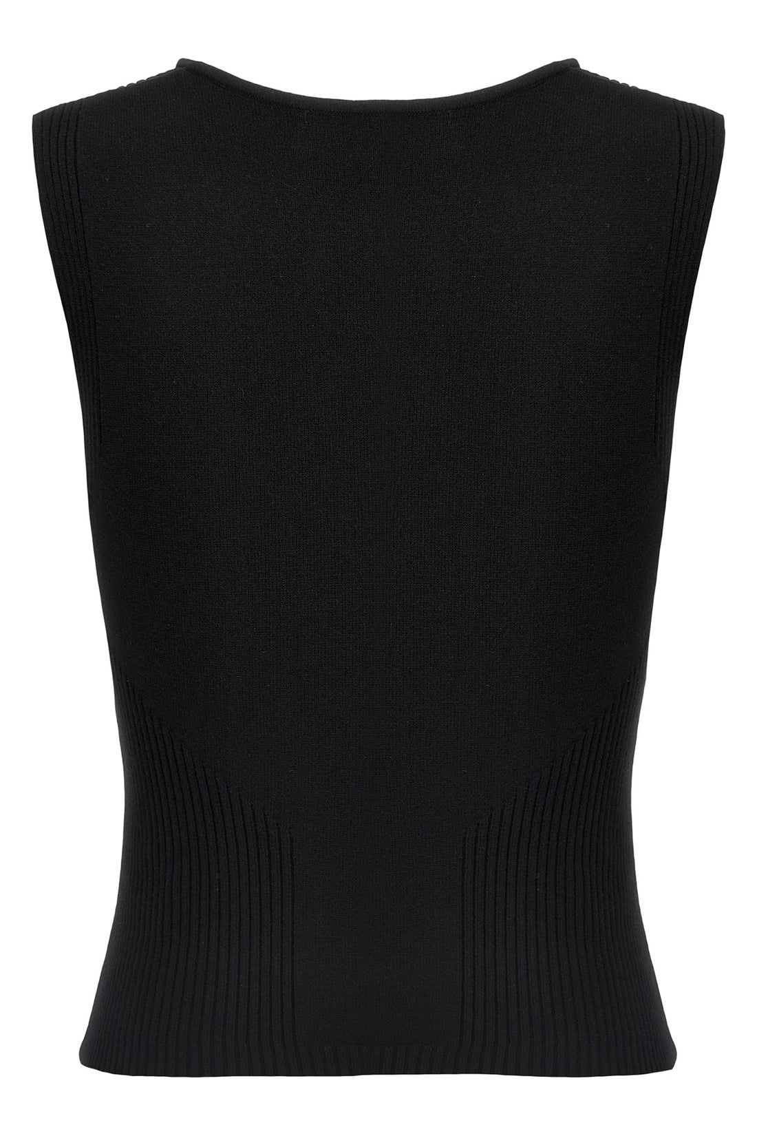 MARINE SERRE L moon jewelry knit open neck ribbed stretch viscose blend top