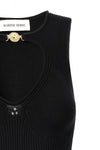 moon jewelry knit open neck ribbed stretch viscose blend top