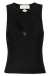 moon jewelry knit open neck ribbed stretch viscose blend top