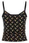 all over moon print stretch fabric crop top