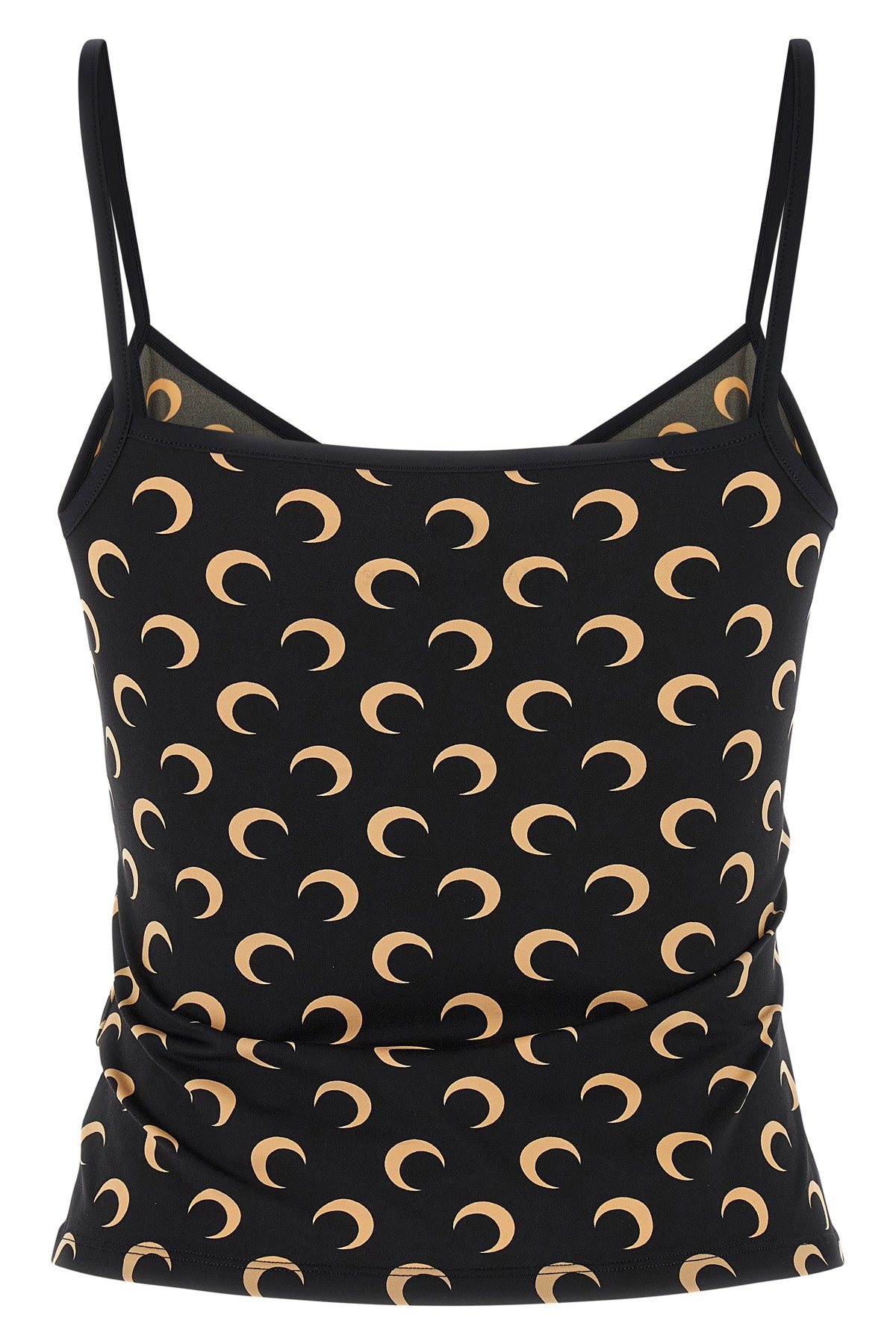 all over moon print stretch fabric crop top