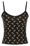 all over moon print stretch fabric crop top