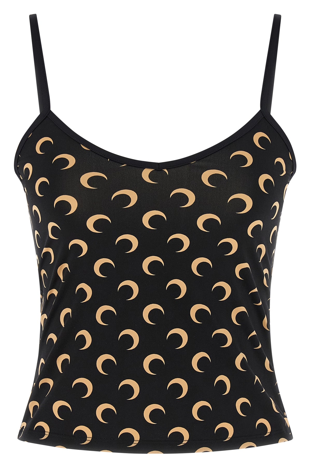 all over moon print stretch fabric crop top