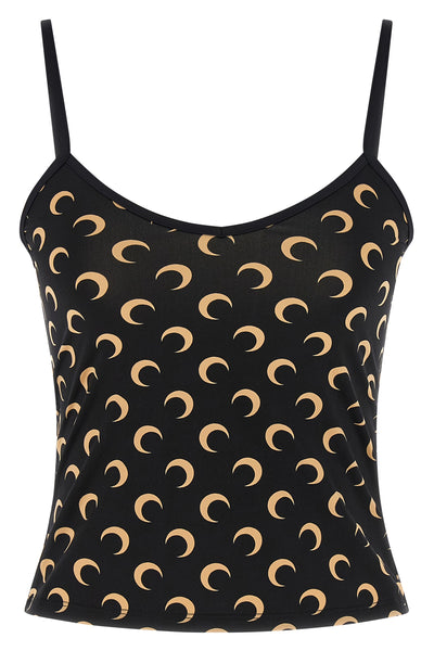 all over moon print stretch fabric crop top